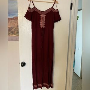 Small burgundy embroidered off the shoulder boho maxi dress Miami